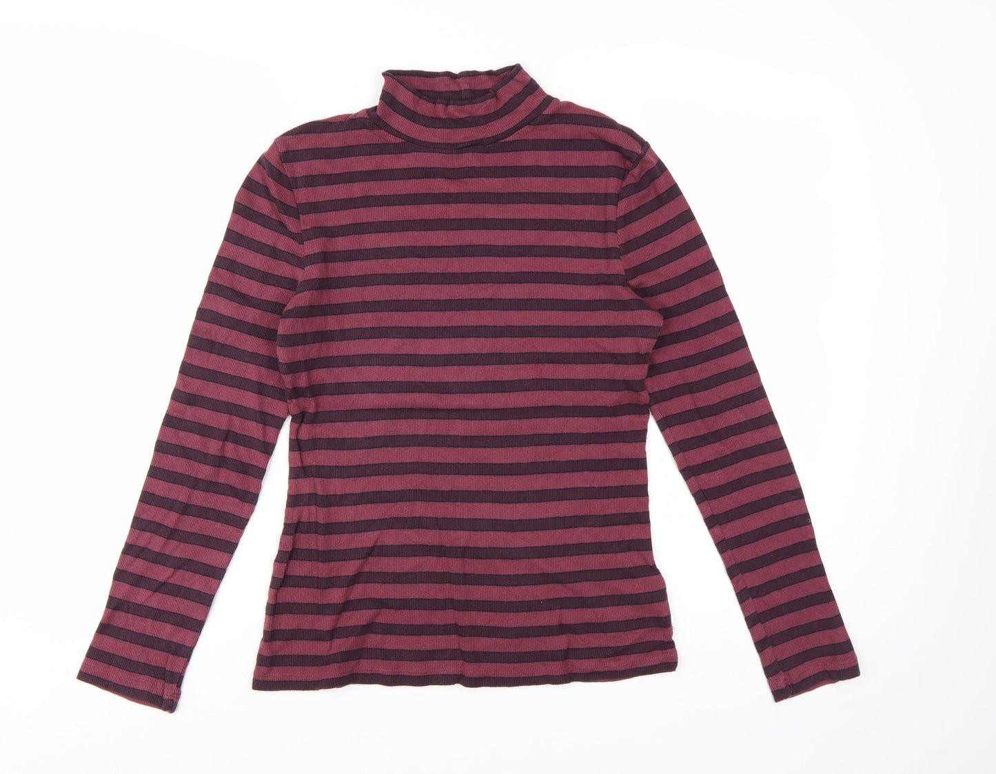 FatFace Womens Purple Striped Roll Neck Long Sleeve Top Size 14