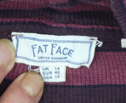 FatFace Womens Purple Striped Roll Neck Long Sleeve Top Size 14