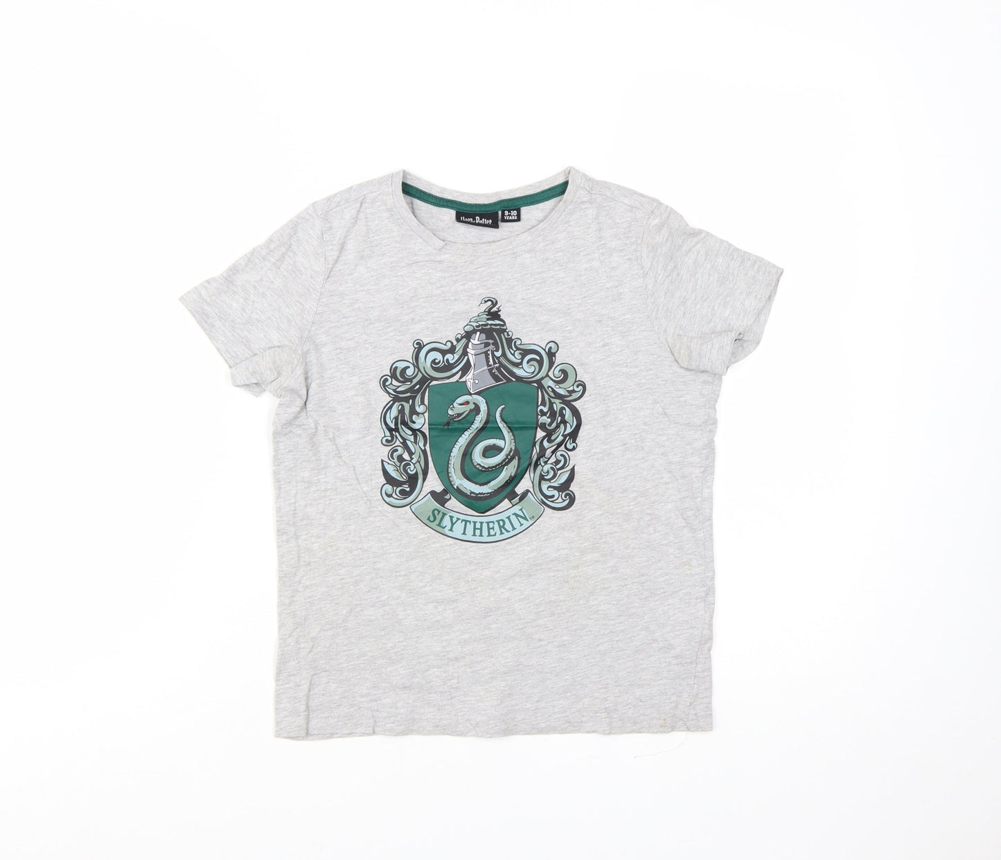 Harry Potter Boys Grey Slytherin T-Shirt 9-10 Years Short Sleeve Cotton Blend