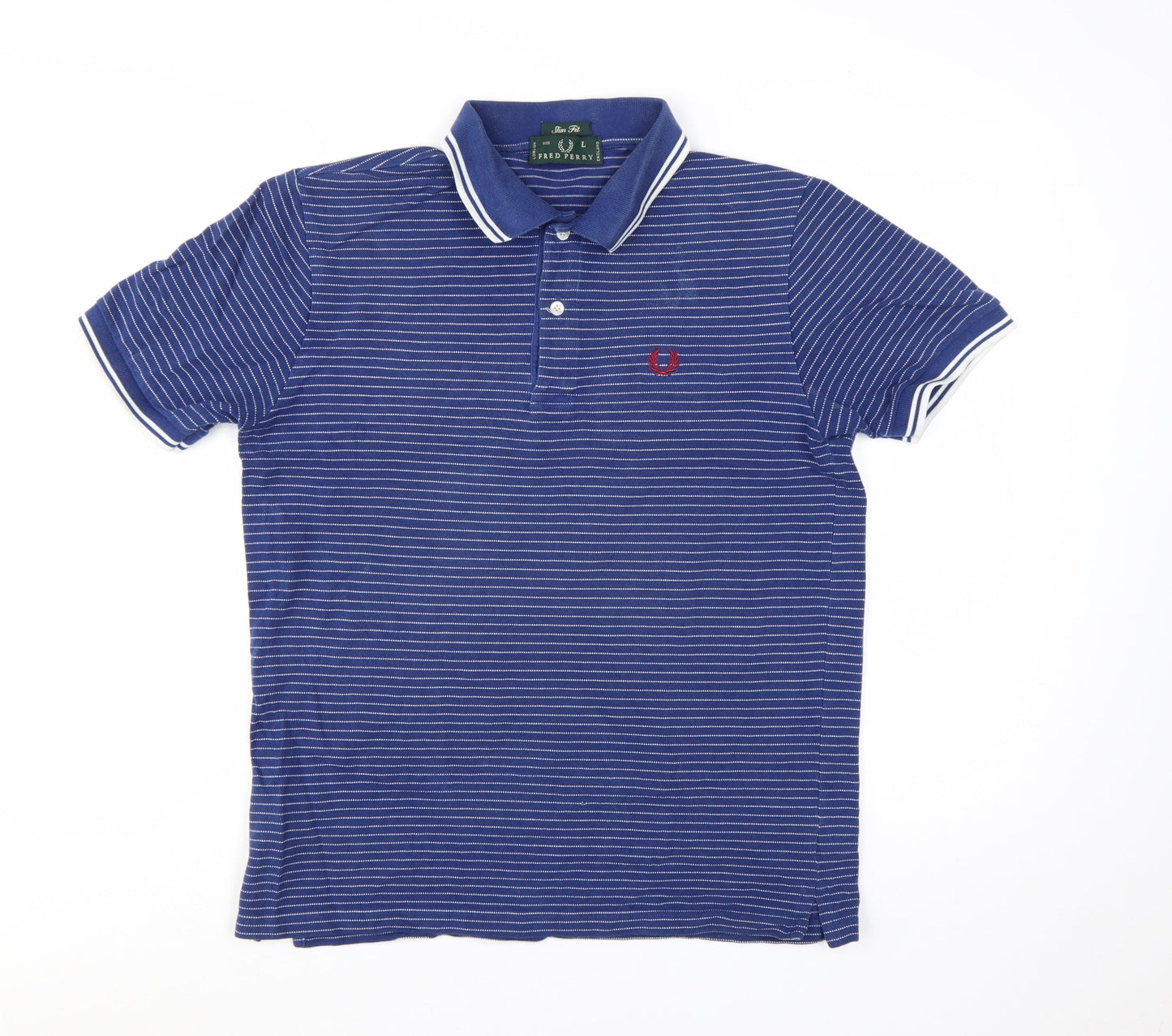 Fred Perry Men's Blue Striped Slim Fit Polo Shirt Size L