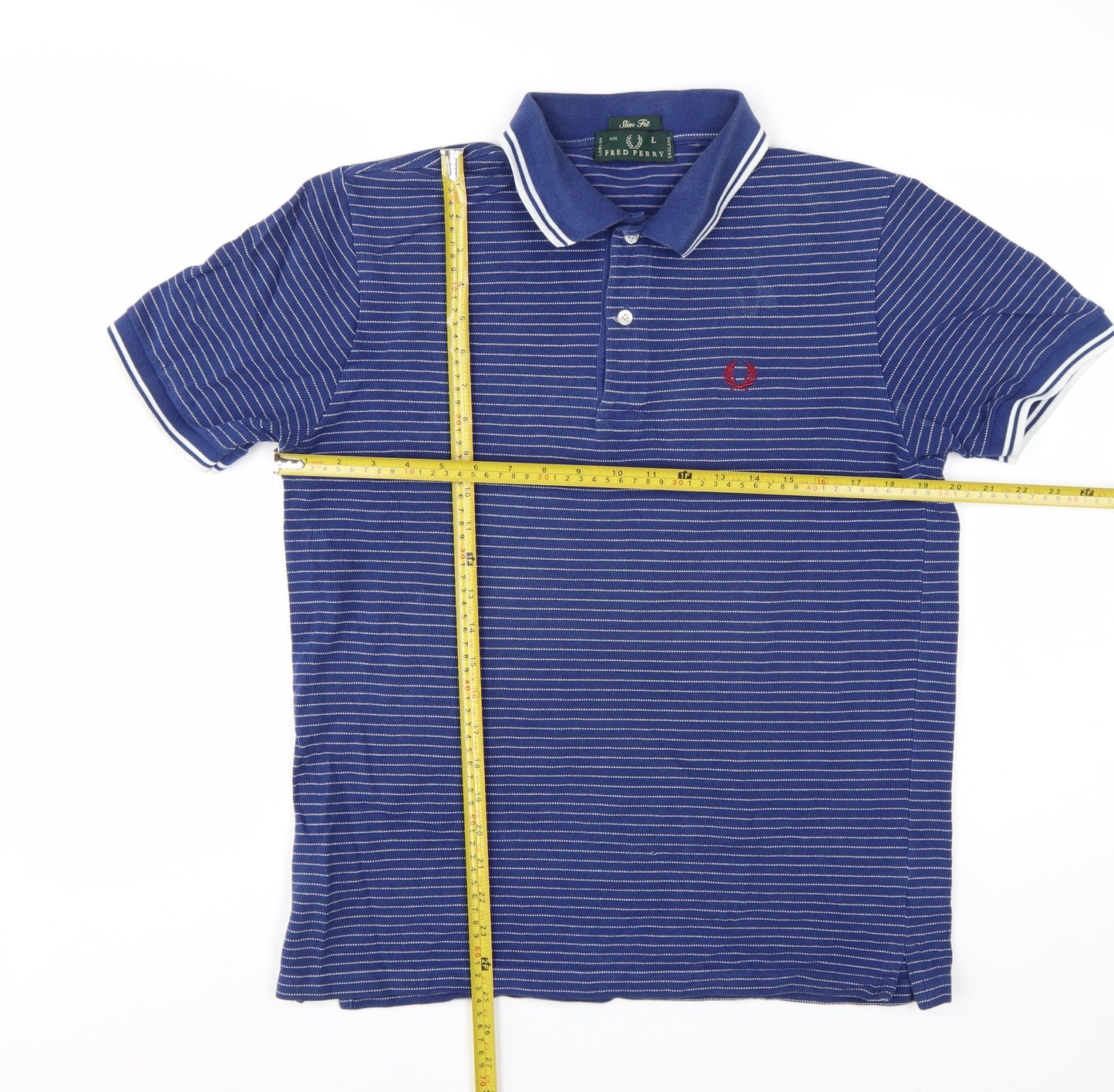 Fred Perry Men's Blue Striped Slim Fit Polo Shirt Size L