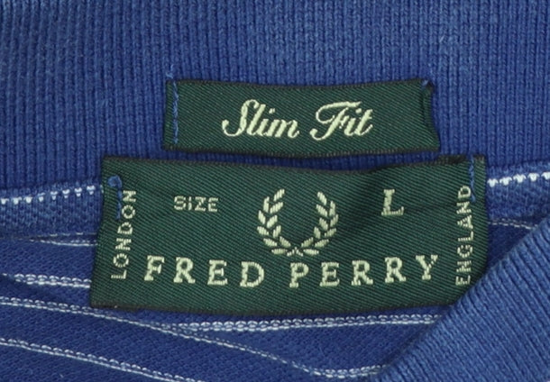 Fred Perry Men's Blue Striped Slim Fit Polo Shirt Size L