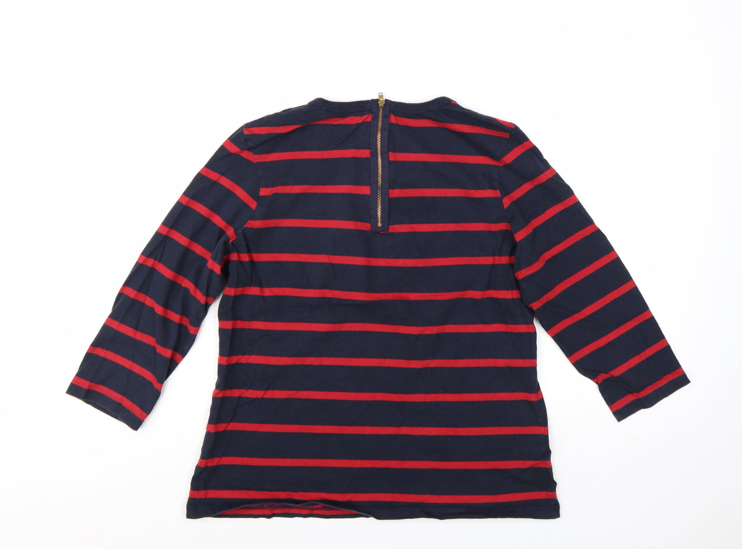 John Lewis Women's Blue Red Striped Cotton 3/4 Sleeve Top Size 16