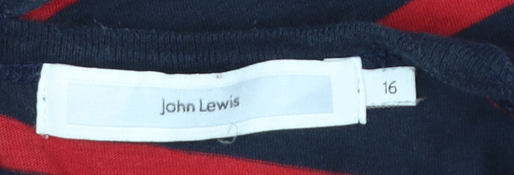John Lewis Women's Blue Red Striped Cotton 3/4 Sleeve Top Size 16