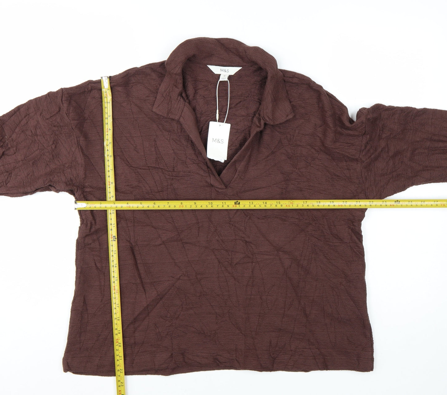 Marks and Spencer Women's Brown Cotton Collared Blouse Size 16