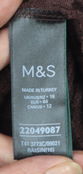 Marks and Spencer Women's Brown Cotton Collared Blouse Size 16