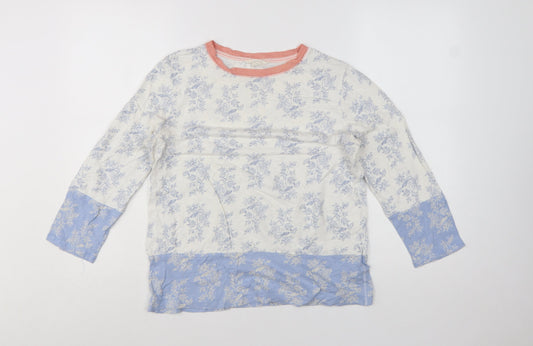 White Stuff Women Ivory Floral 3/4 Sleeve Cotton T-Shirt UK 10