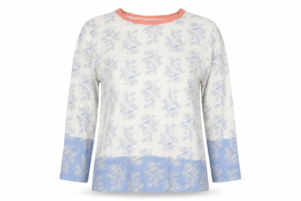 White Stuff Women Ivory Floral 3/4 Sleeve Cotton T-Shirt UK 10