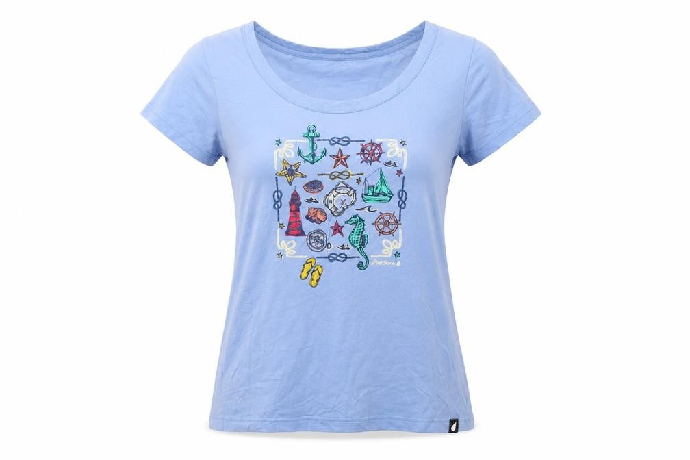 Peter Storm Women's Blue Nautical Embroidered Cotton T-Shirt Size 12