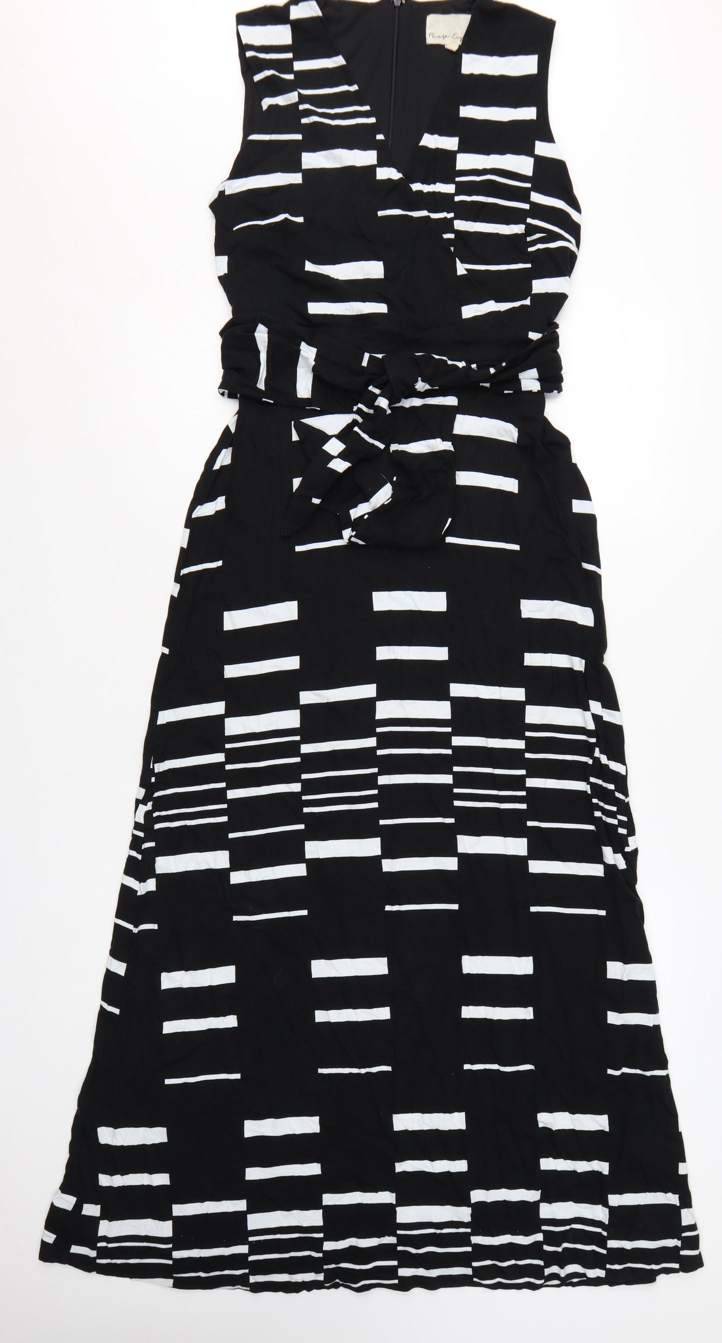 Phase Eight Women's Black White Midi Wrap Dress Size 12
