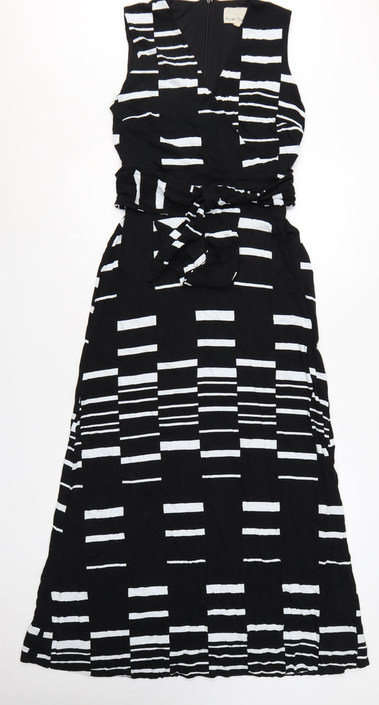 Phase Eight Women's Black White Midi Wrap Dress Size 12