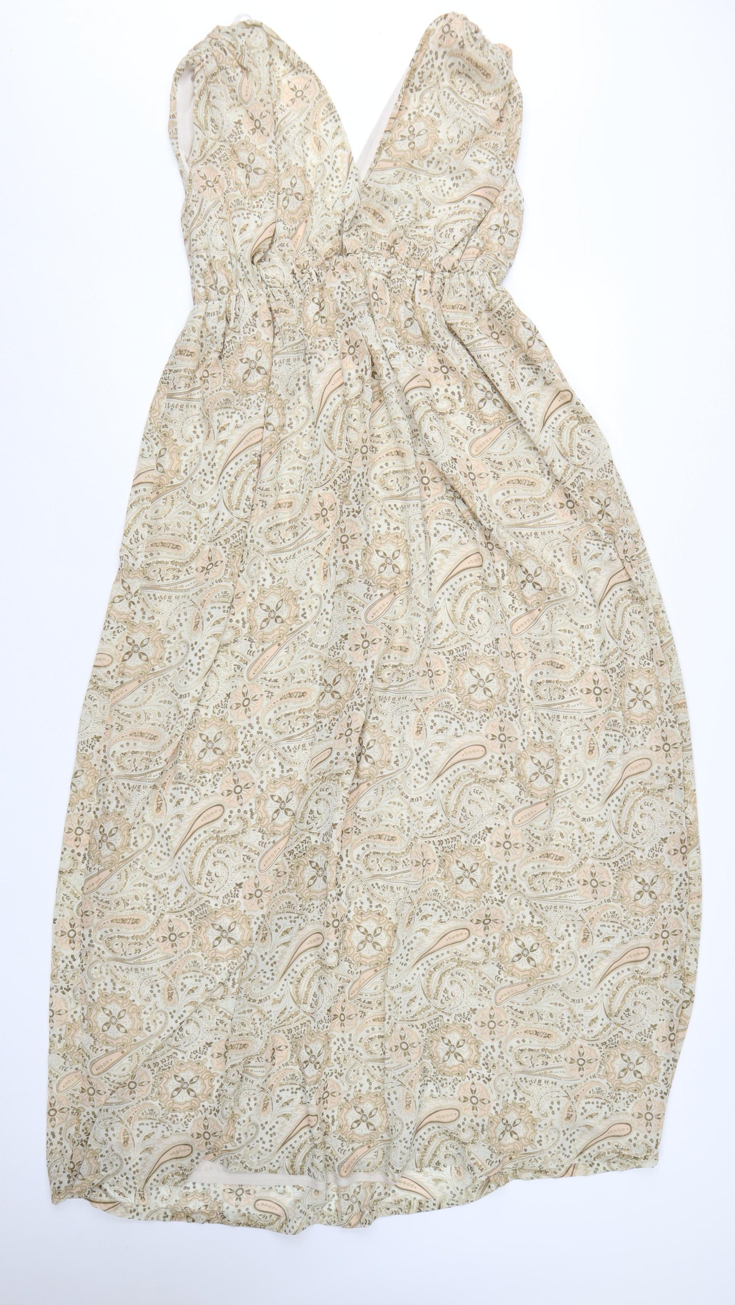 H&M Women Beige Paisley Sleeveless Midi Maxi Dress Size 8