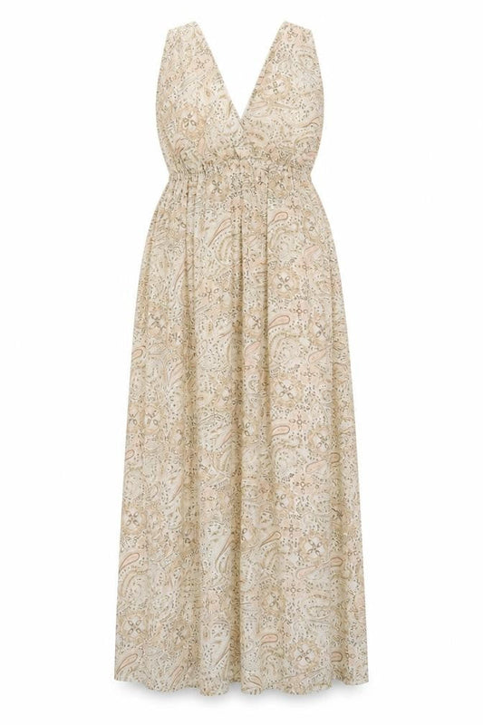 H&M Women Beige Paisley Sleeveless Midi Maxi Dress Size 8