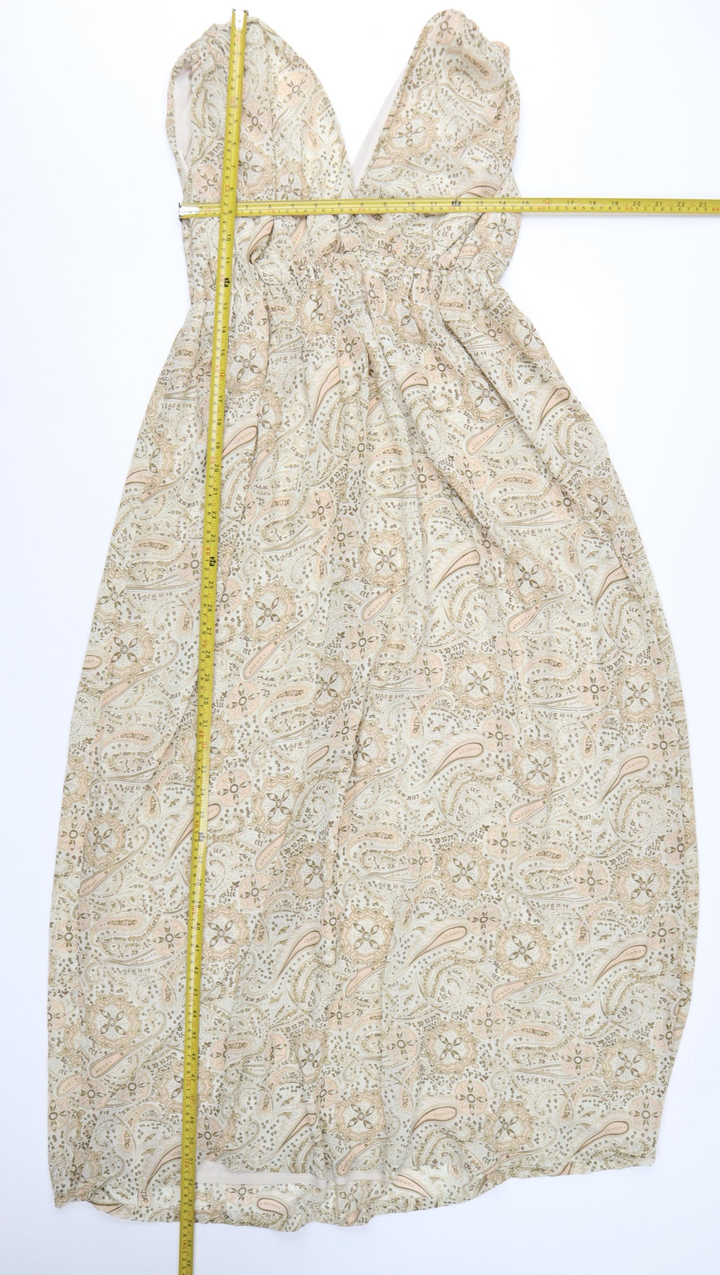 H&M Women Beige Paisley Sleeveless Midi Maxi Dress Size 8
