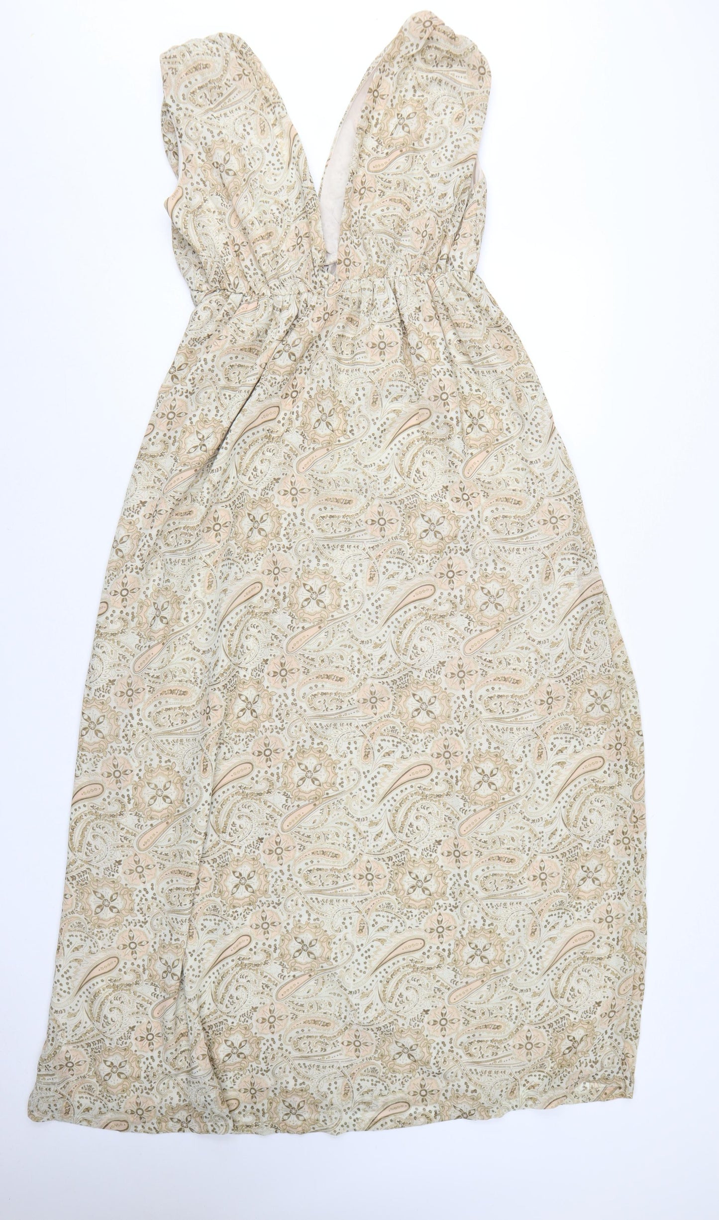 H&M Women Beige Paisley Sleeveless Midi Maxi Dress Size 8