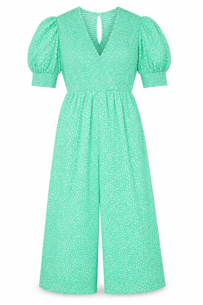Wednesday's Girl Women's Green Polka Dot Puff Sleeve Wrap Dress Size L