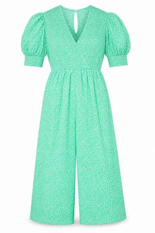 Wednesday's Girl Women's Green Polka Dot Puff Sleeve Wrap Dress Size L