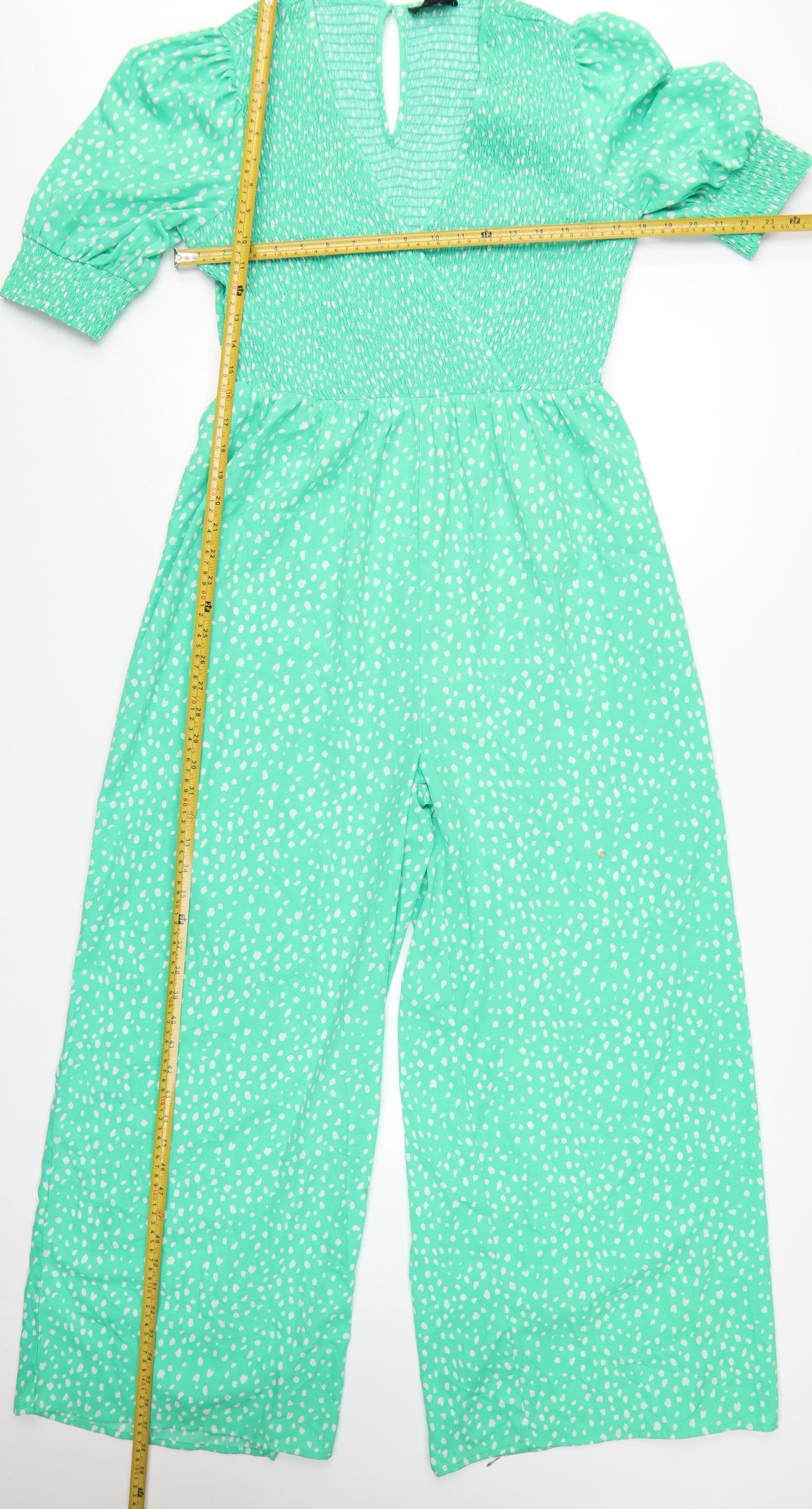 Wednesday's Girl Women's Green Polka Dot Puff Sleeve Wrap Dress Size L