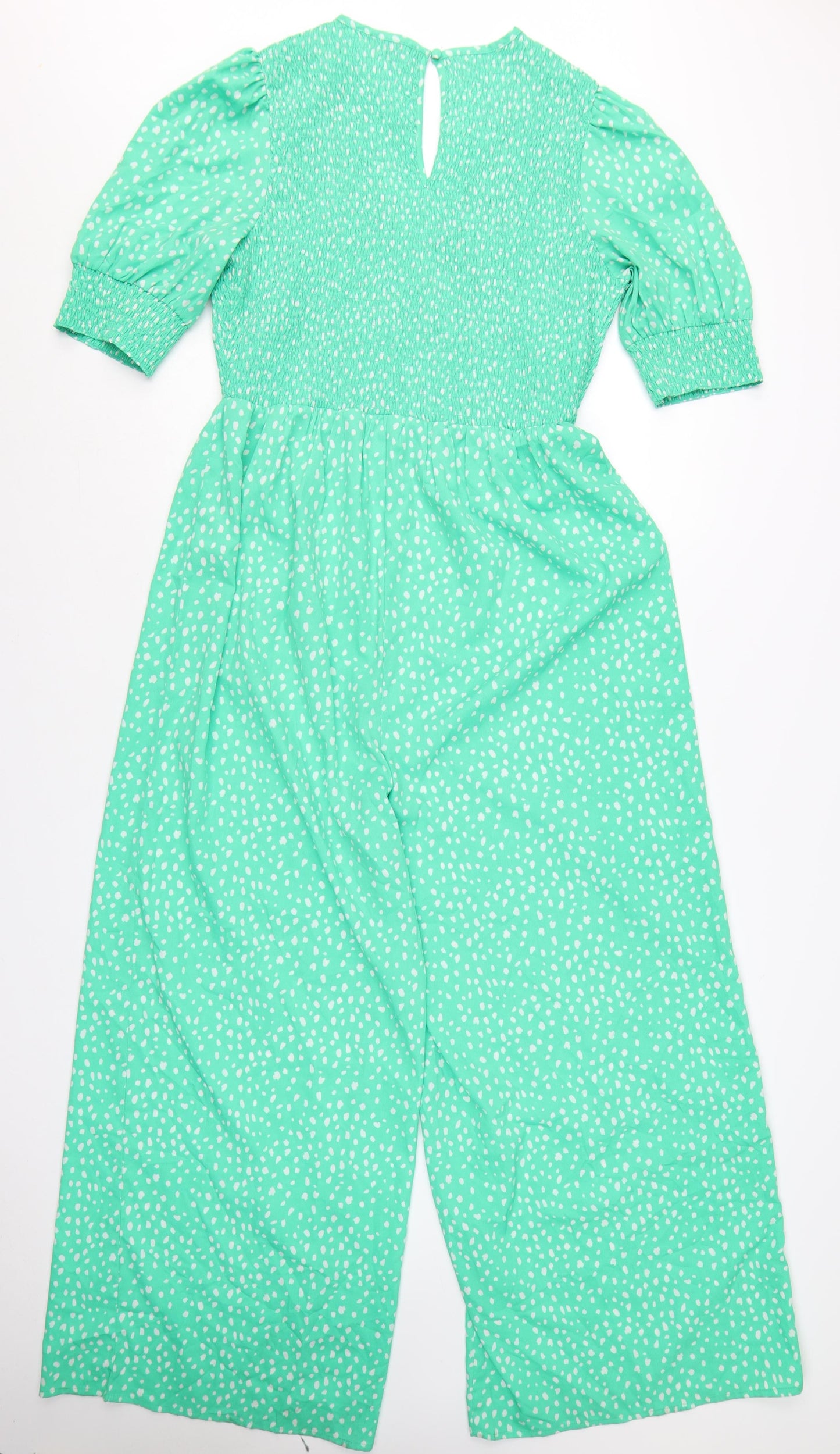 Wednesday's Girl Women's Green Polka Dot Puff Sleeve Wrap Dress Size L