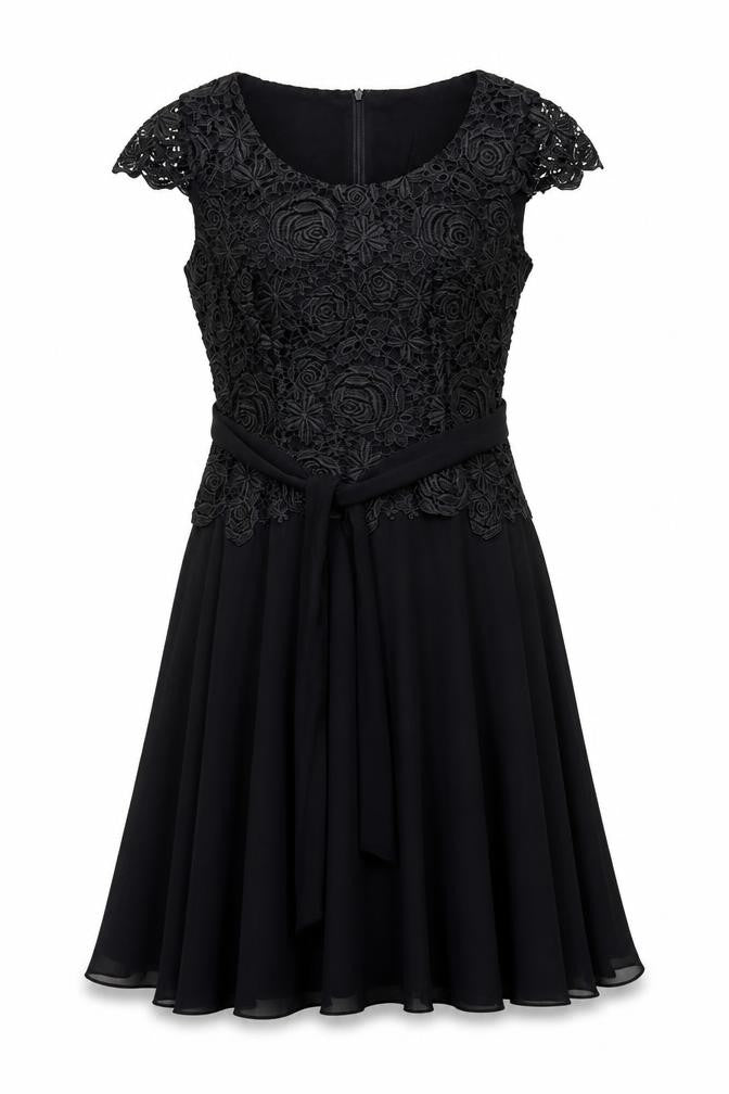 Jacques Vert Women's Black Lace A-Line Knee Length Dress Size 12