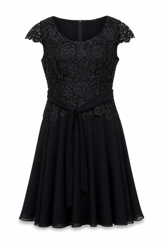 Jacques Vert Women's Black Lace A-Line Knee Length Dress Size 12