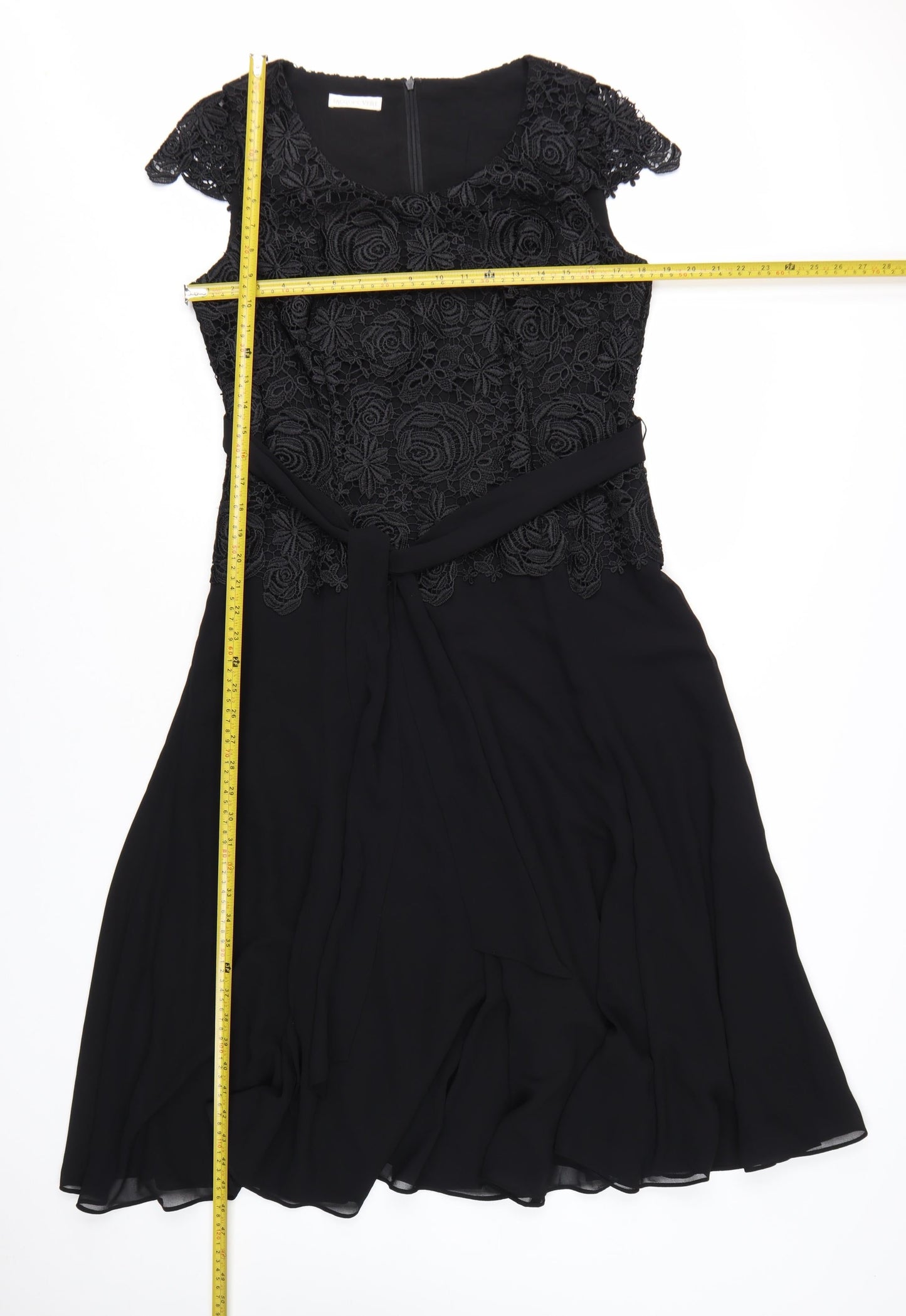 Jacques Vert Women's Black Lace A-Line Knee Length Dress Size 12
