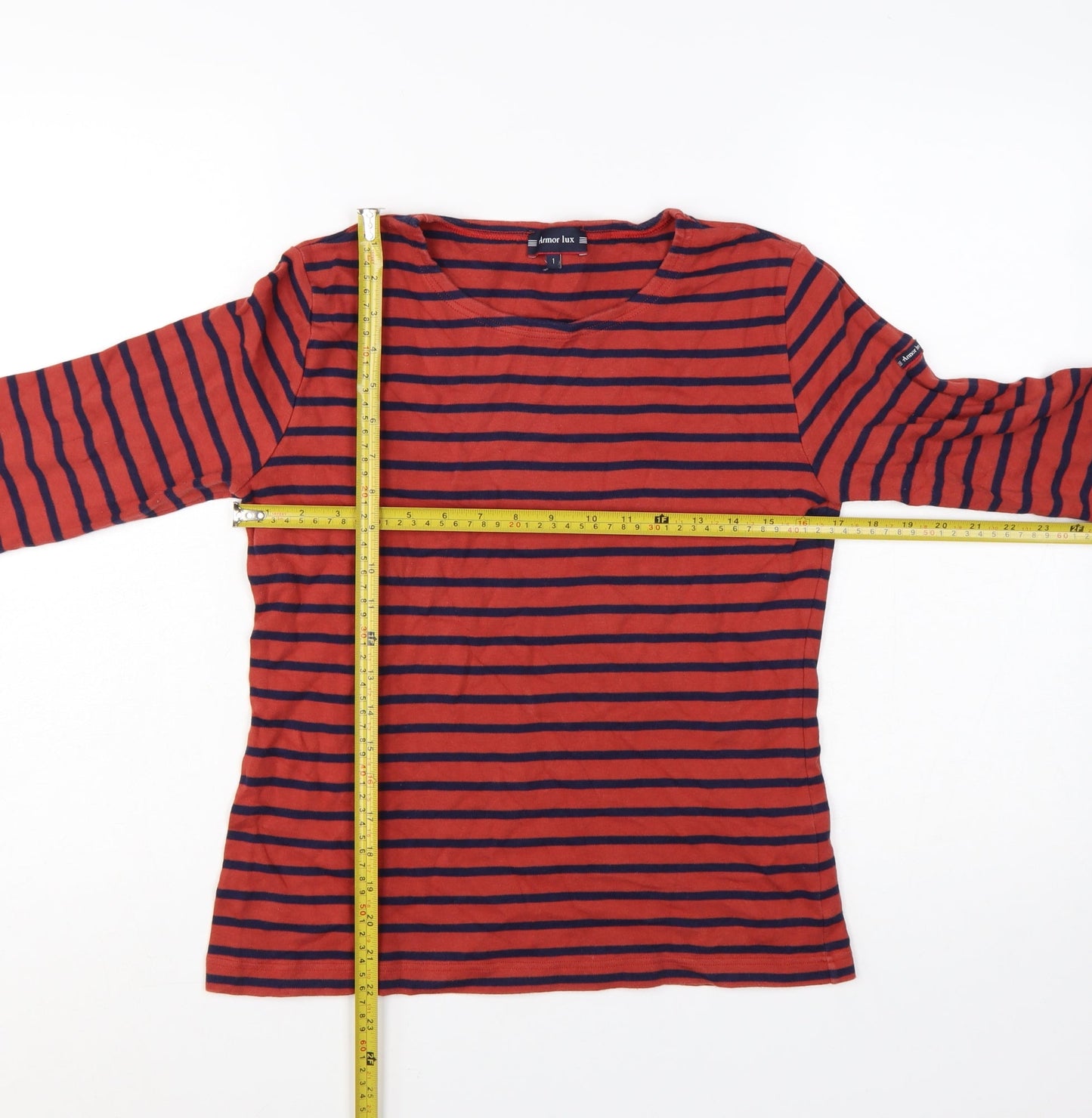 Armor Lux Women Red Striped Long Sleeve Cotton Nautical Top S