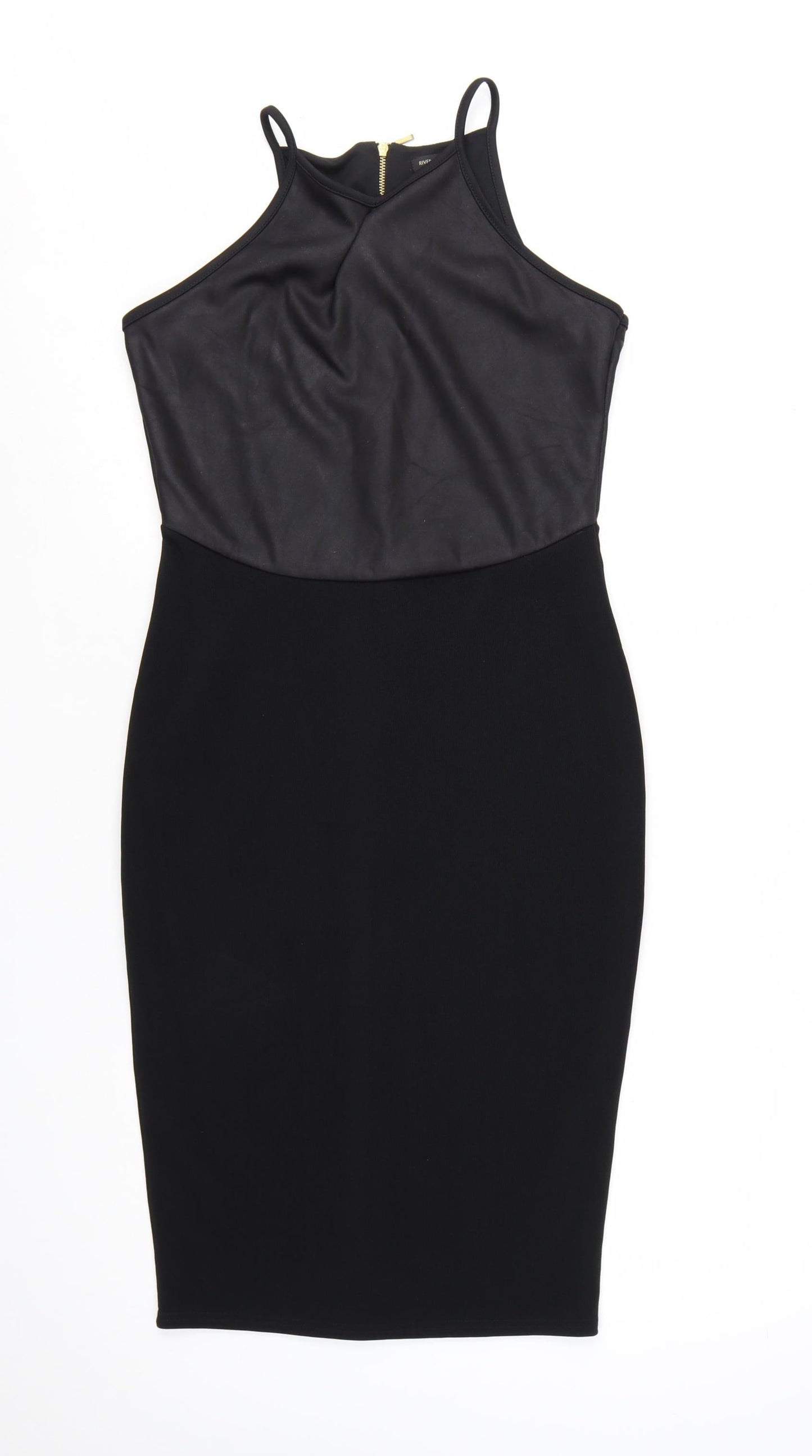 River Island Women's Black Halter Bodycon Dress Size 14