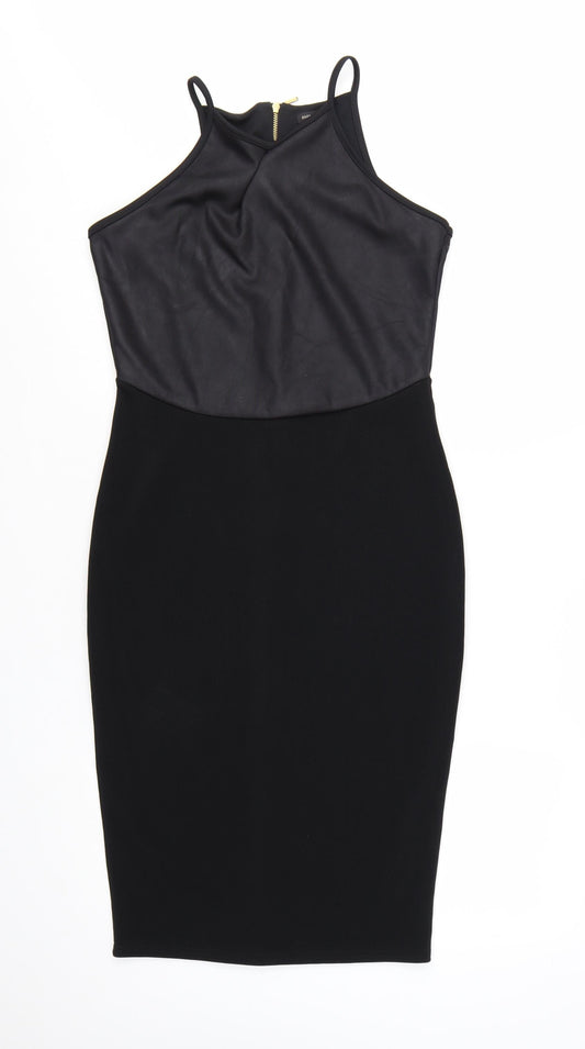 River Island Women's Black Halter Bodycon Dress Size 14