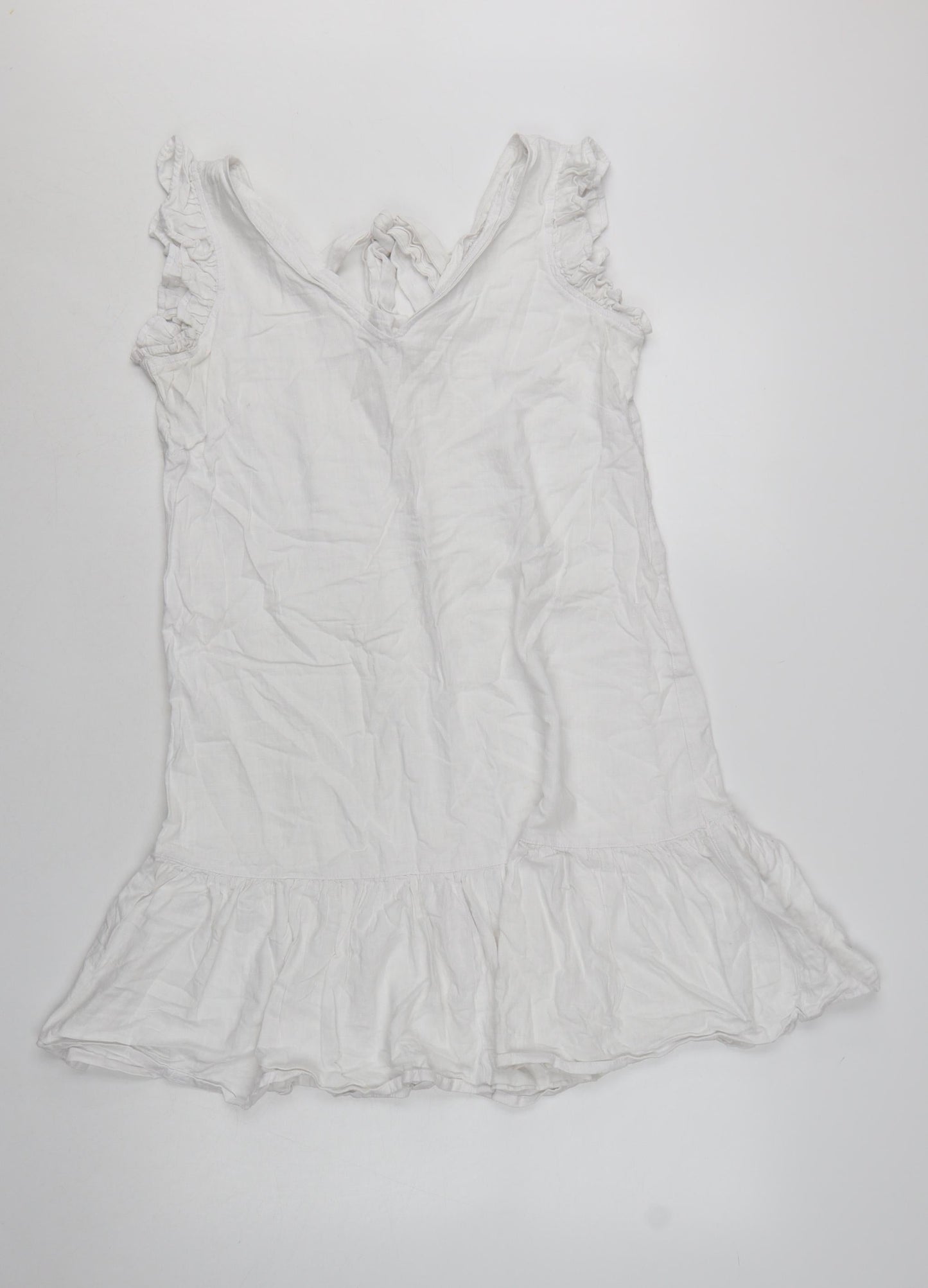 Next Women White Linen Blend Ruffle Sleeveless Shift Dress Size 10