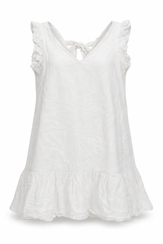 Next Women White Linen Blend Ruffle Sleeveless Shift Dress Size 10
