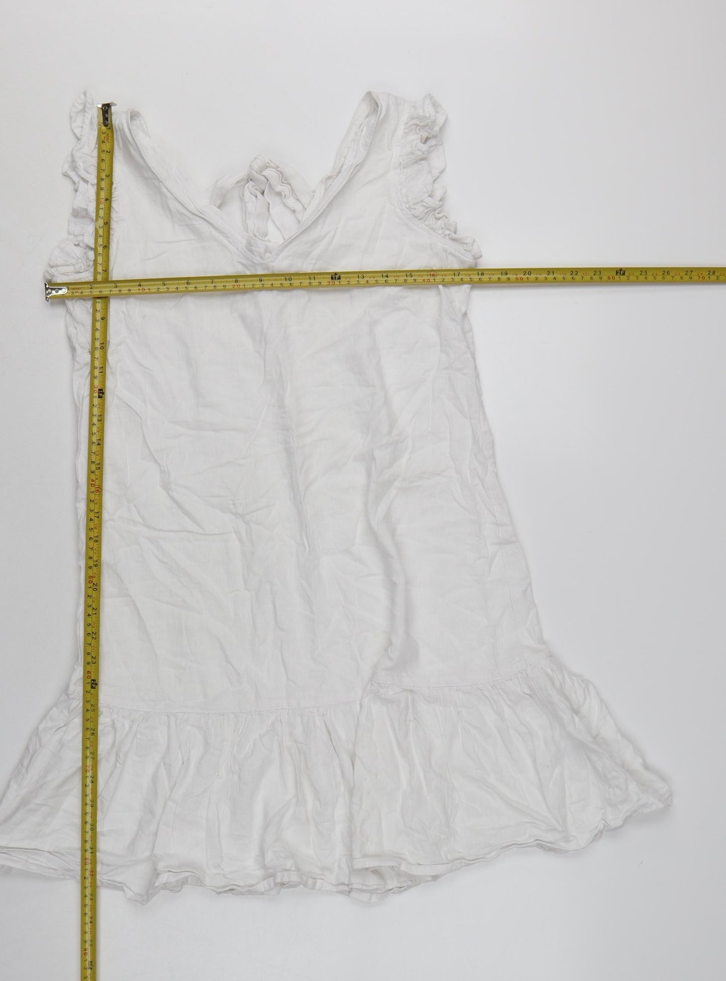 Next Women White Linen Blend Ruffle Sleeveless Shift Dress Size 10