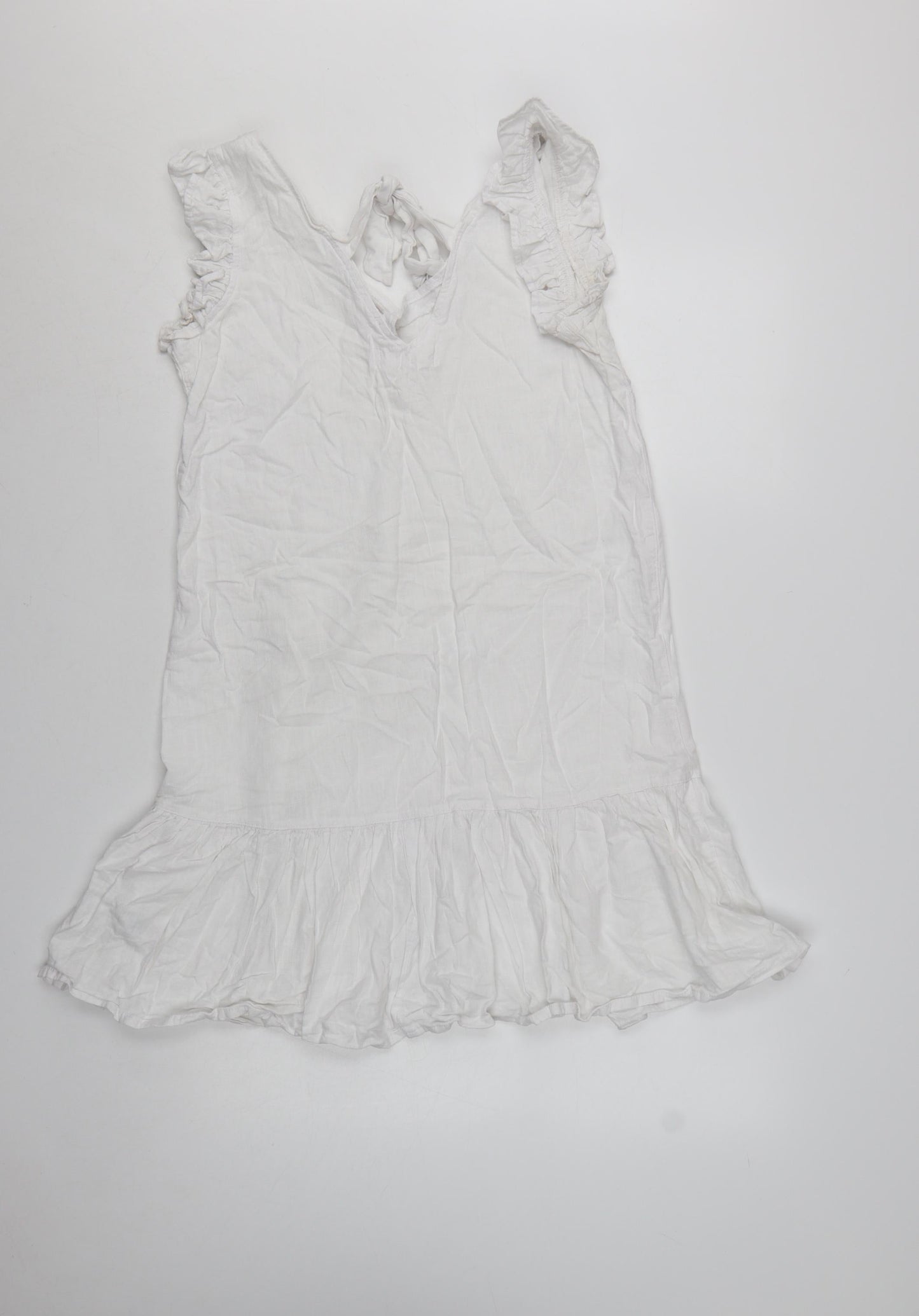 Next Women White Linen Blend Ruffle Sleeveless Shift Dress Size 10