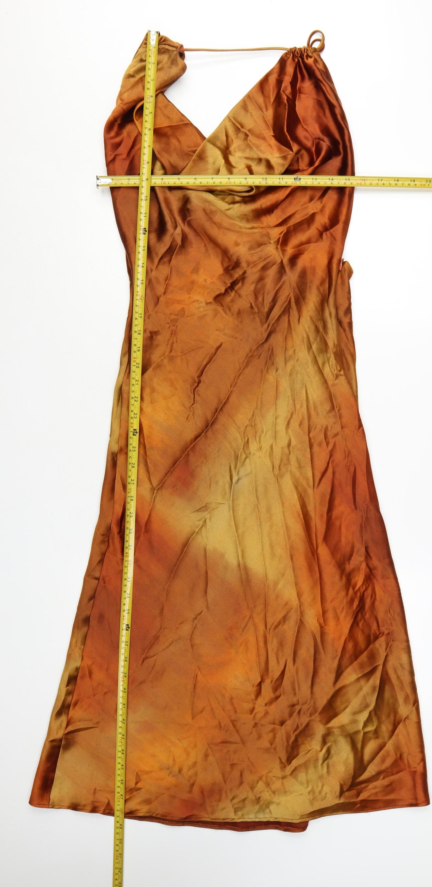 Zara Women Brown Tie Dye Slip Dress Size S Midi Cowl Neck Summer Party