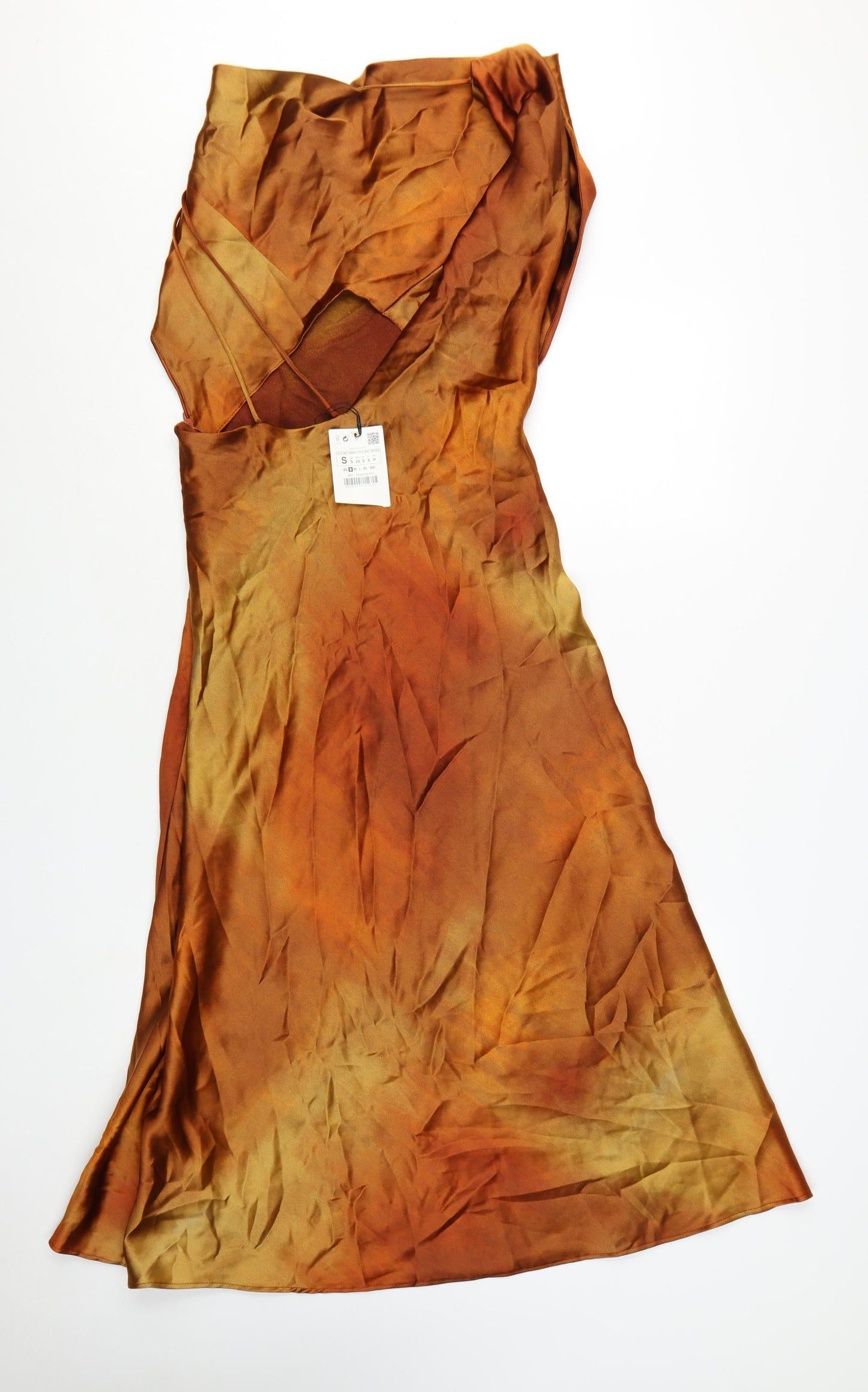 Zara Women Brown Tie Dye Slip Dress Size S Midi Cowl Neck Summer Party