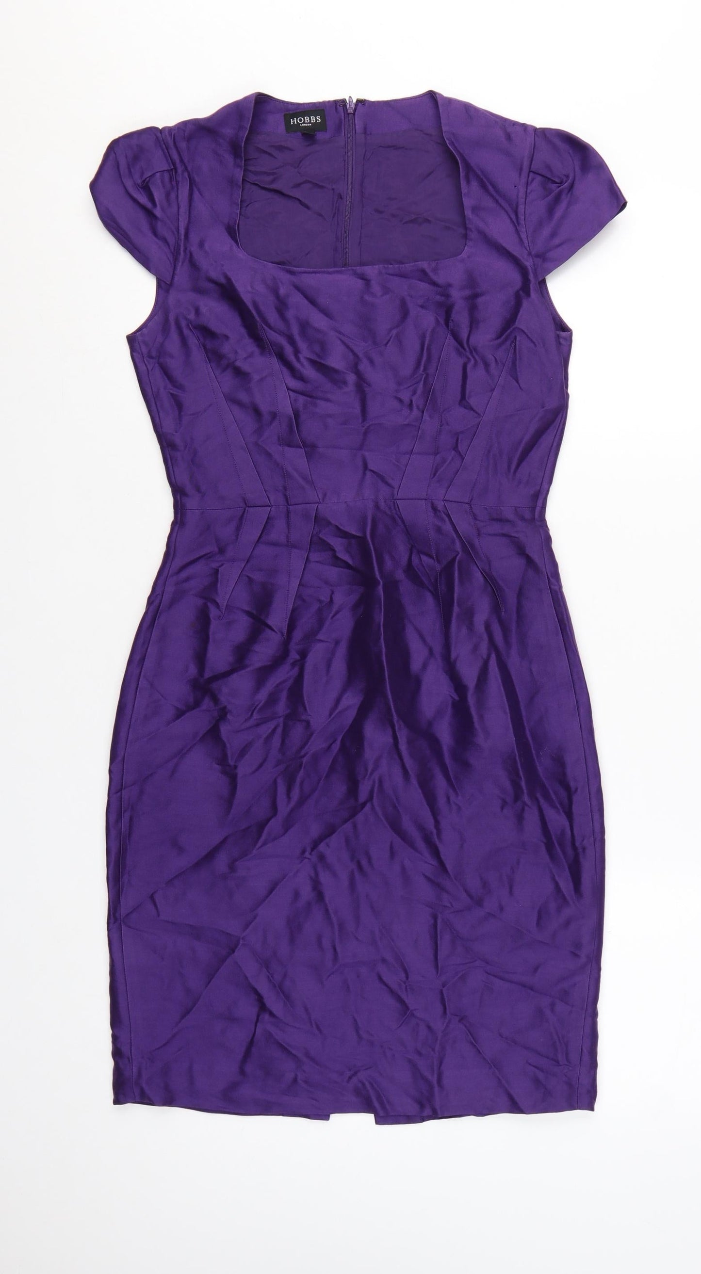 Hobbs Women Purple Size 8 Sheath Silk Wool Knee Length Dress