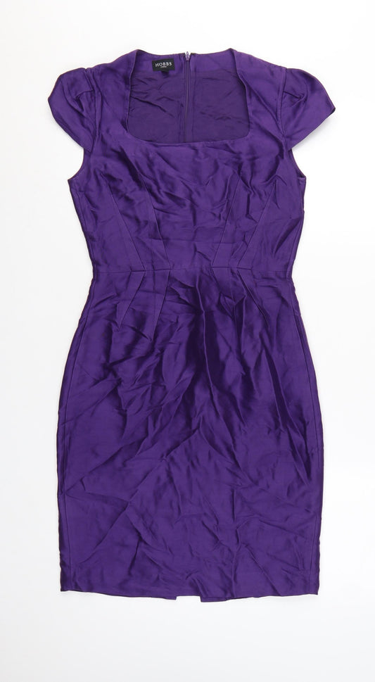 Hobbs Women Purple Size 8 Sheath Silk Wool Knee Length Dress