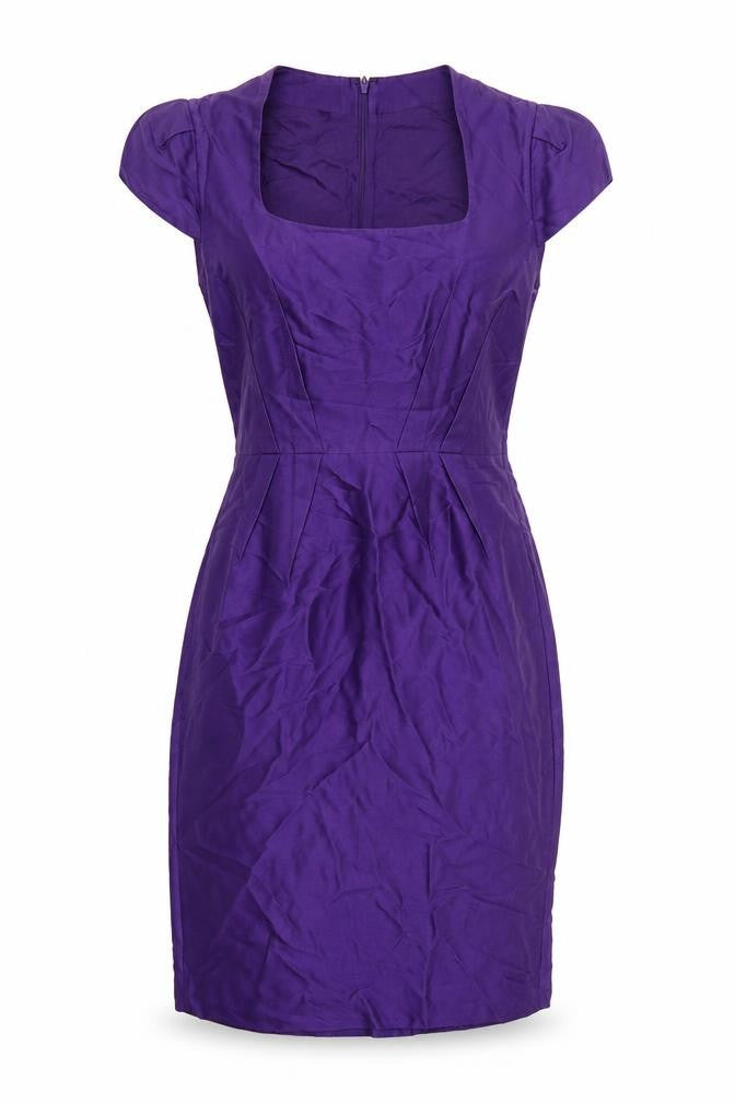 Hobbs Women Purple Size 8 Sheath Silk Wool Knee Length Dress