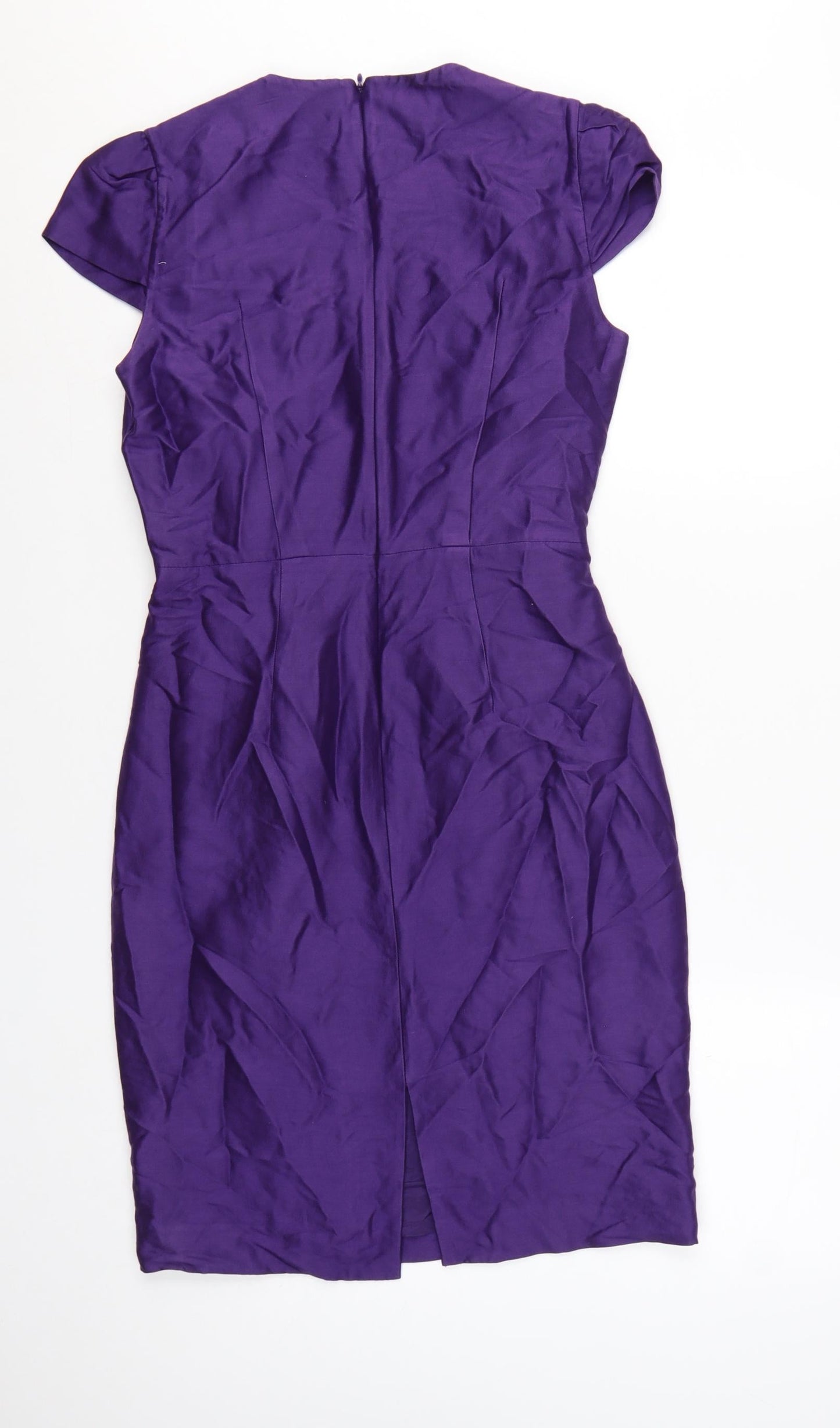 Hobbs Women Purple Size 8 Sheath Silk Wool Knee Length Dress