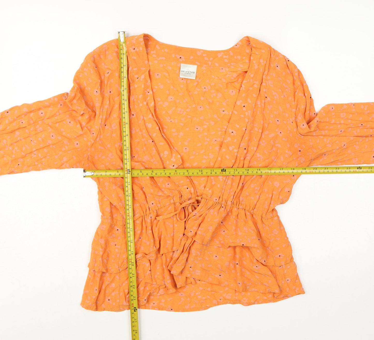 SELECTED FEMME Women’s Orange Floral Wrap Blouse Size 12 Viscose