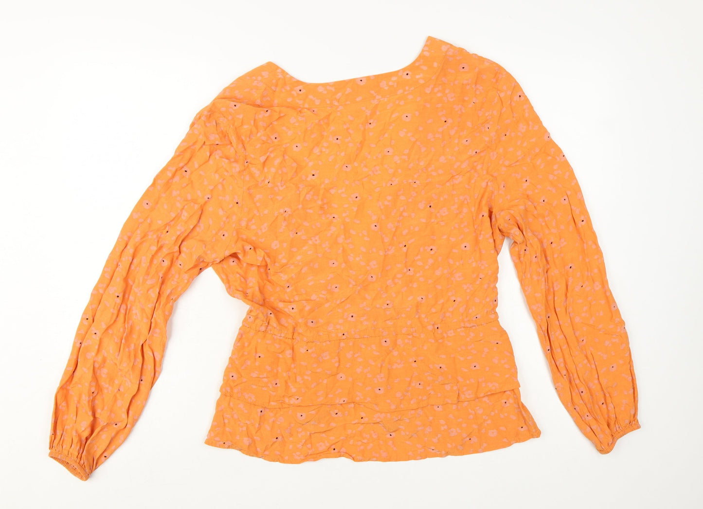SELECTED FEMME Women’s Orange Floral Wrap Blouse Size 12 Viscose