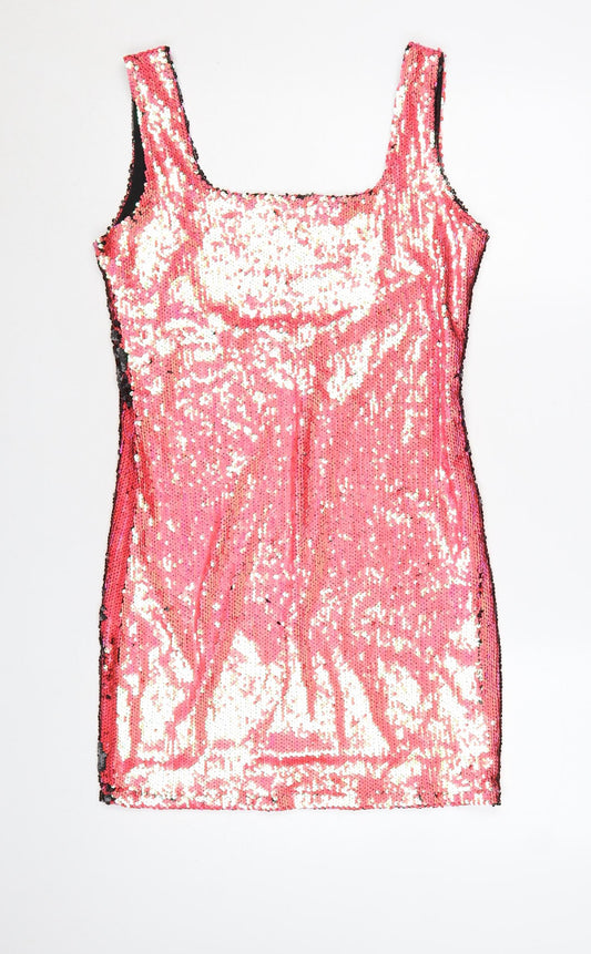 Motel Women’s Pink Sequin Bodycon Sleeveless Party Dress L