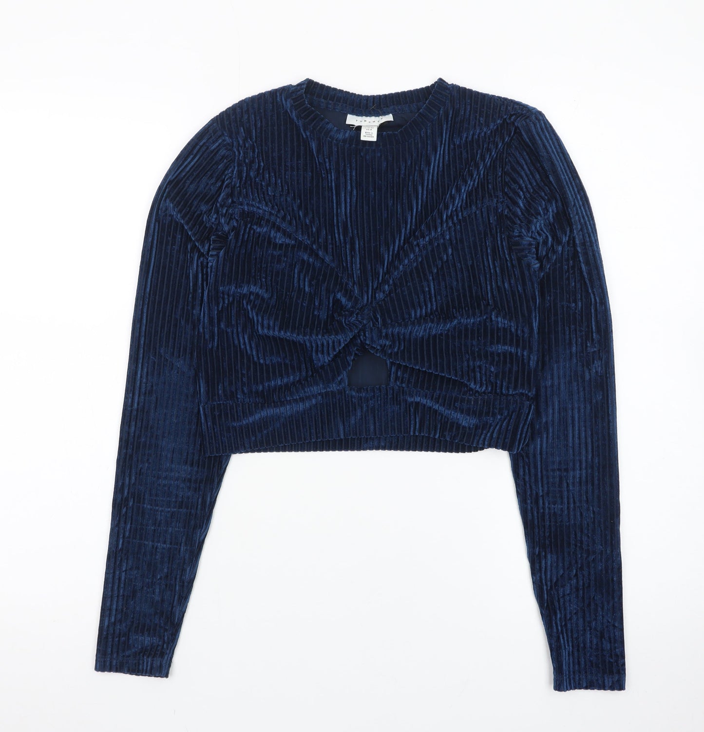 Topshop Women's Blue Velvet Cropped Long Sleeve Blouse UK 12