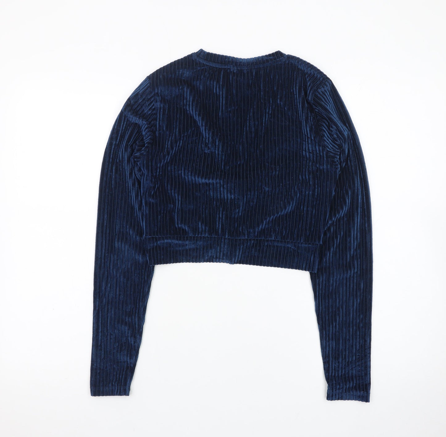 Topshop Women's Blue Velvet Cropped Long Sleeve Blouse UK 12