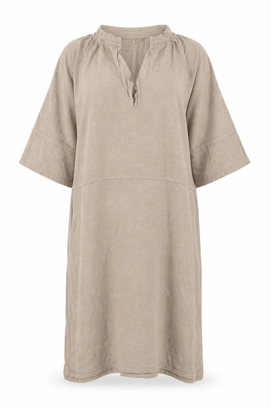 Wrap London Women Beige Midi Shift Dress UK 12 Hemp Cotton Summer