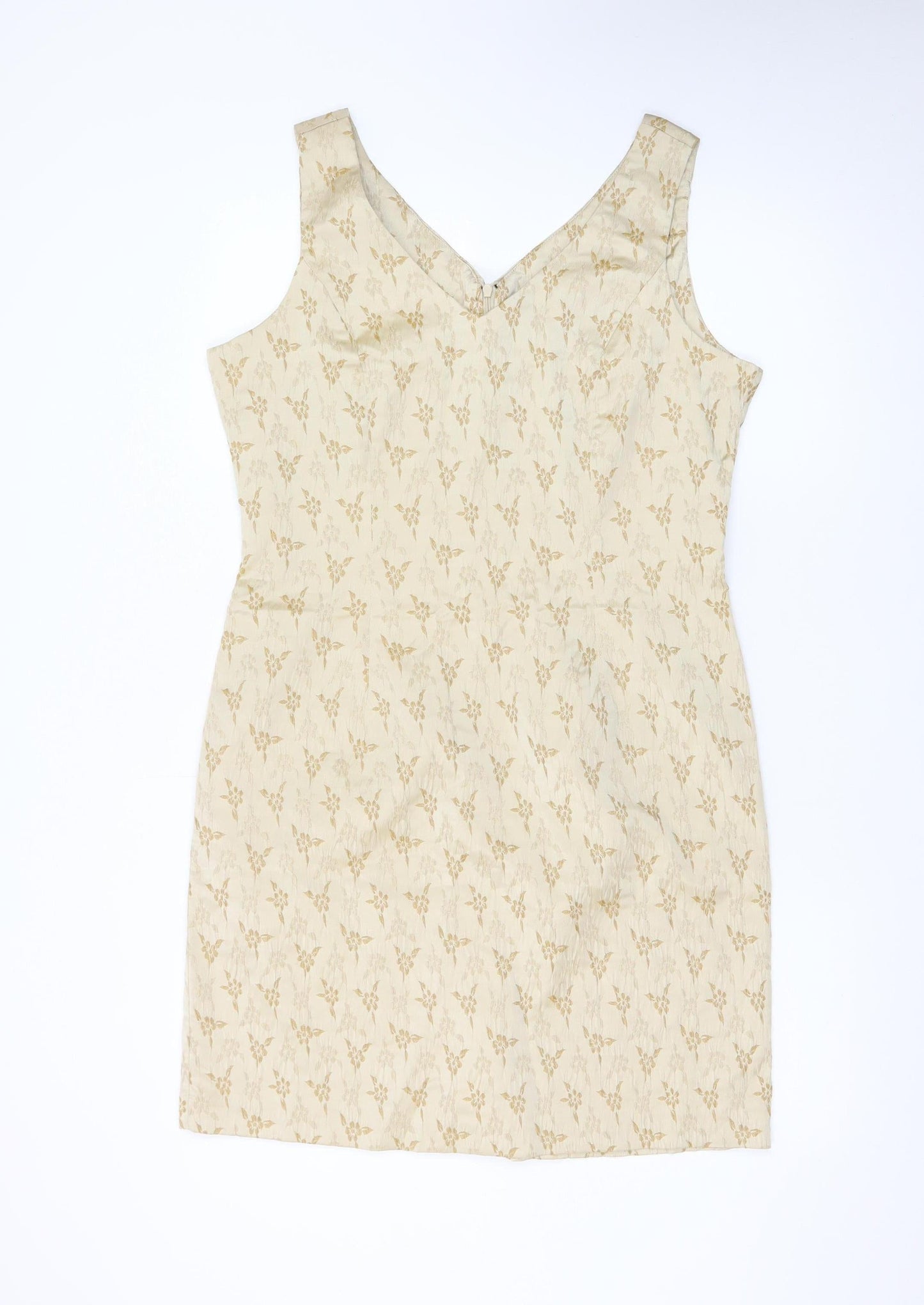 BHS Women Beige Floral Jacquard Sleeveless Sheath Dress Size 16