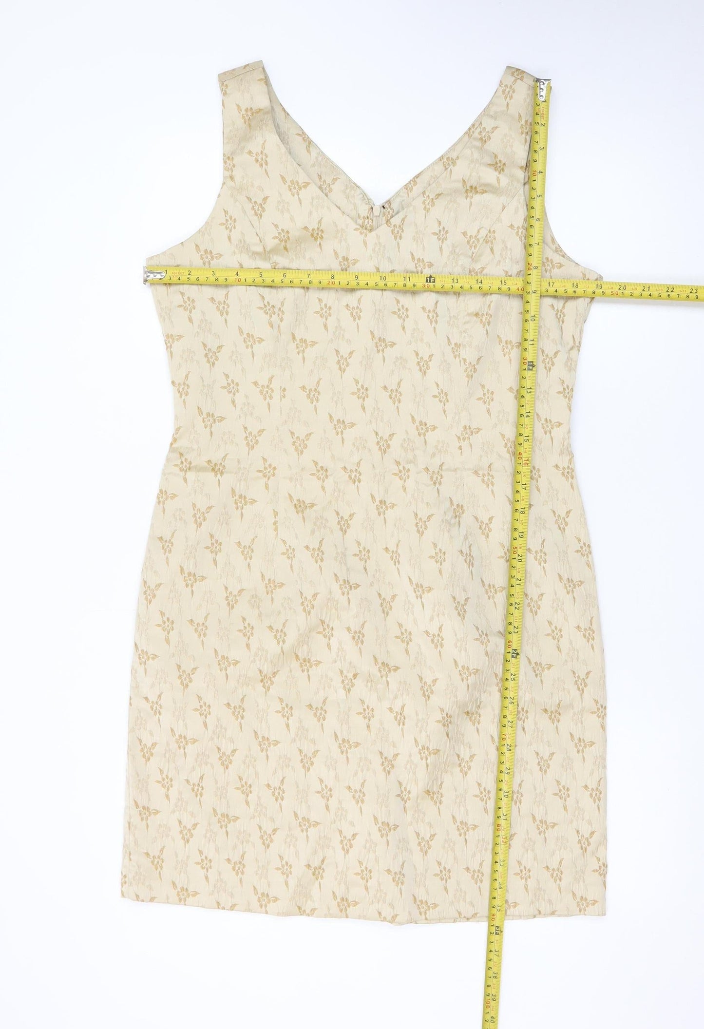 BHS Women Beige Floral Jacquard Sleeveless Sheath Dress Size 16