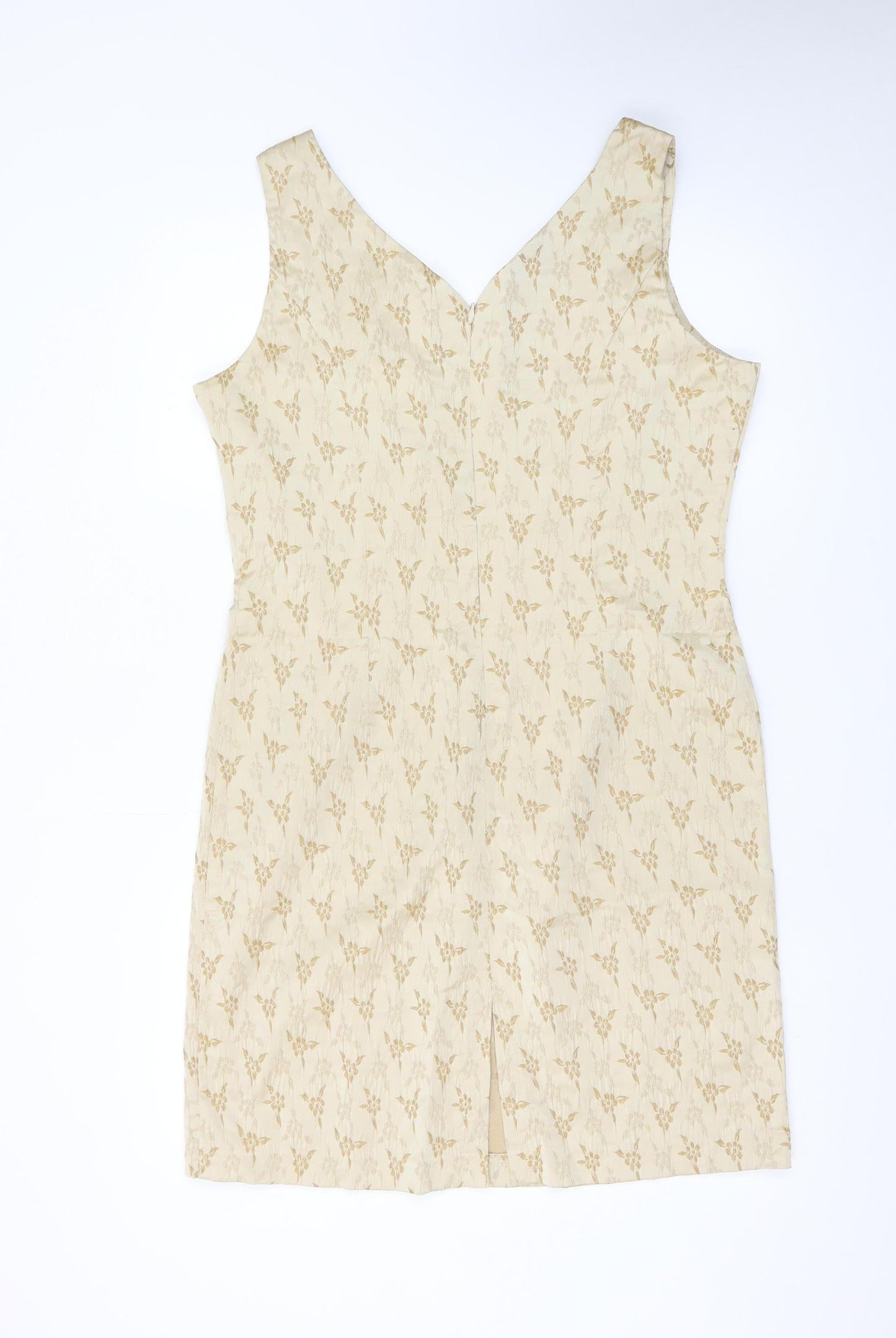 BHS Women Beige Floral Jacquard Sleeveless Sheath Dress Size 16