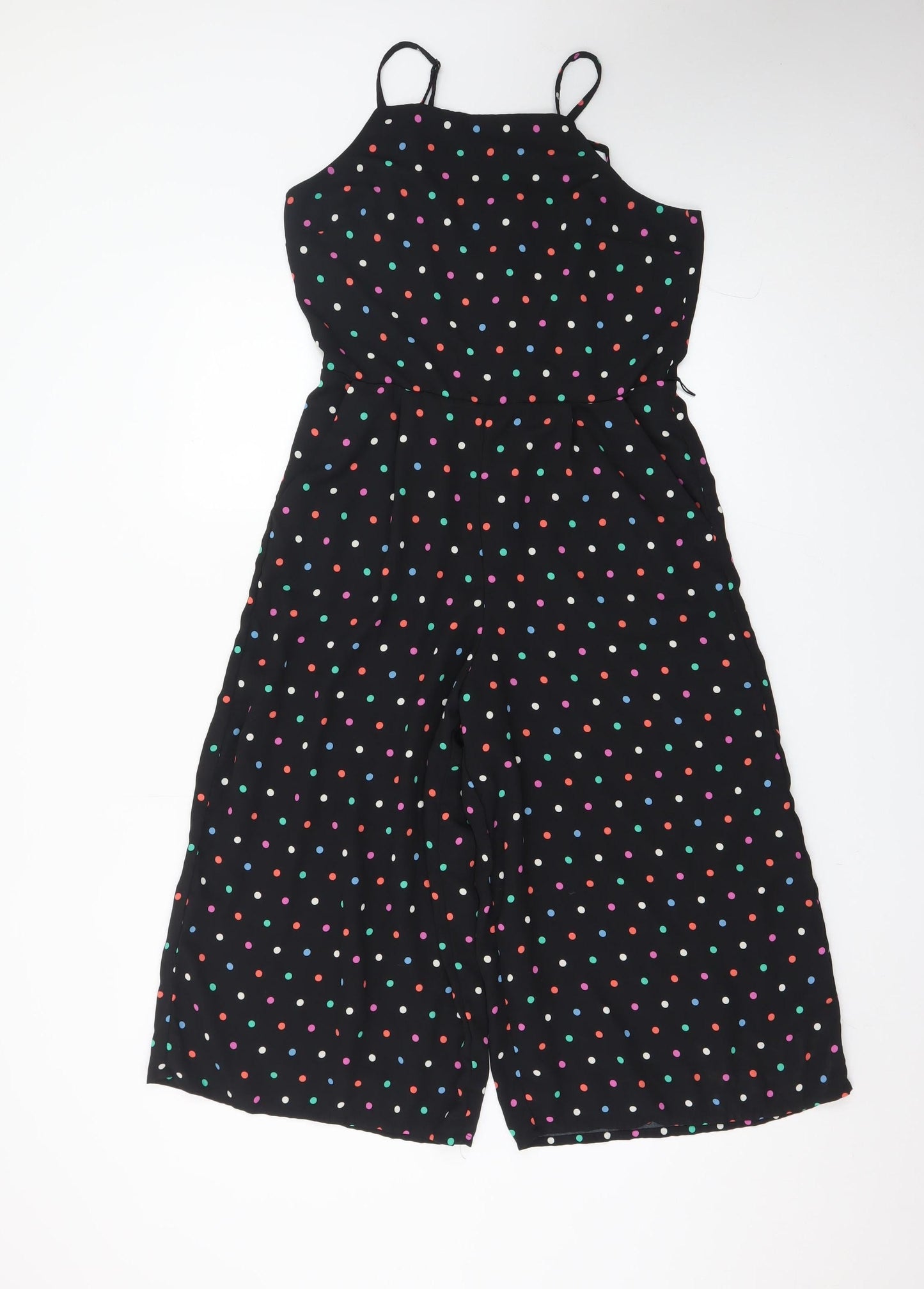 Oasis Women’s Black Polka Dot Wide-Leg Sleeveless Jumpsuit Size 10