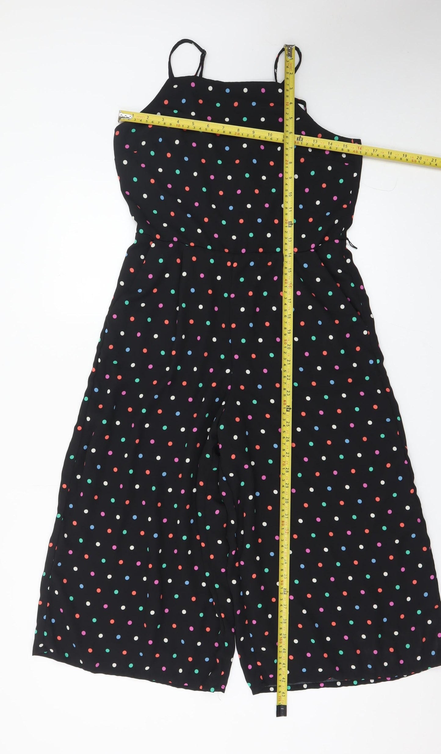 Oasis Women’s Black Polka Dot Wide-Leg Sleeveless Jumpsuit Size 10